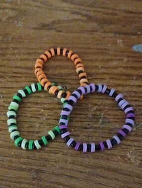 Beaded Stretch Bracelet Trio - Orange, Green, Purple